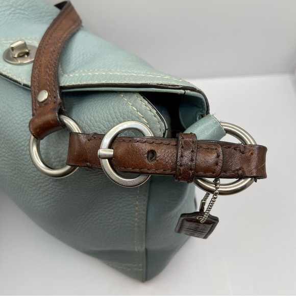 Coach Pebbled Leather Blue Hobo Shoulder Bag Turnlock - Picture 10 of 16